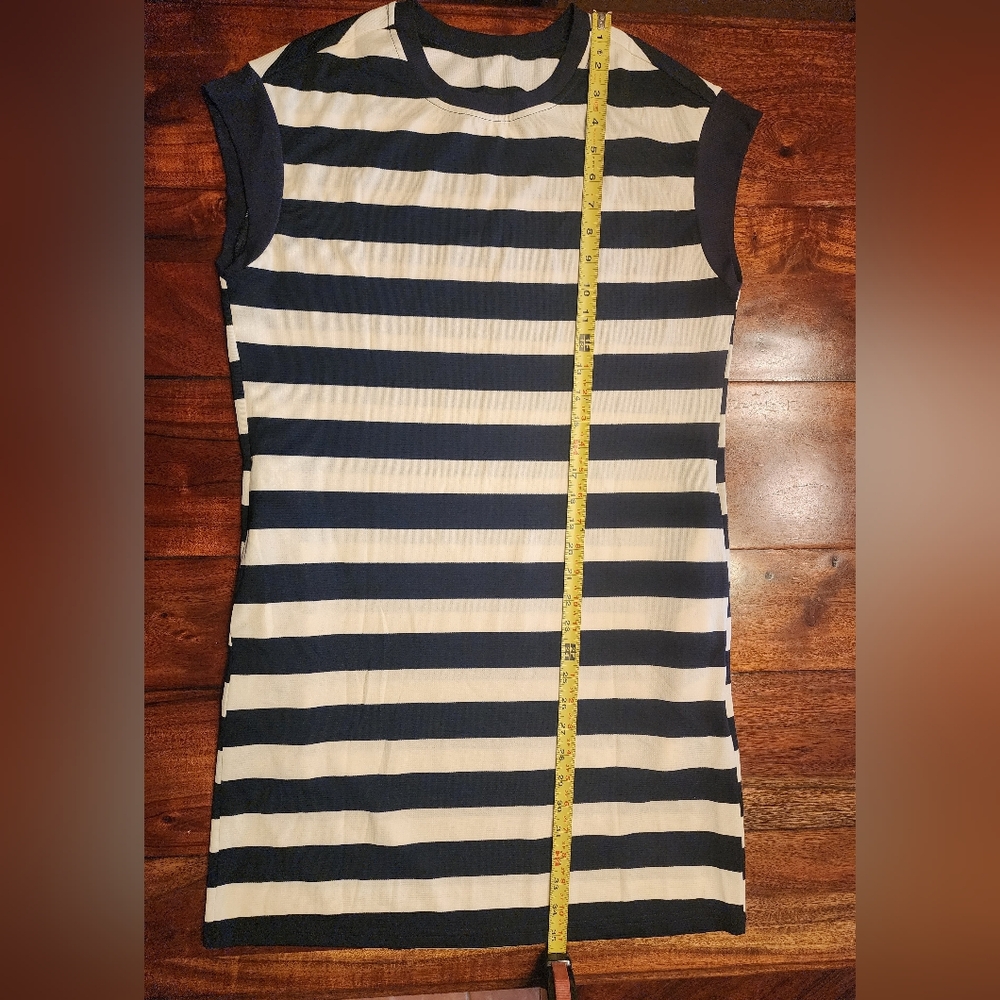 Crewneck A Line Navy & White Striped Summer T-shirt Dress Mini W Pockets NWOT - Picture 7 of 12